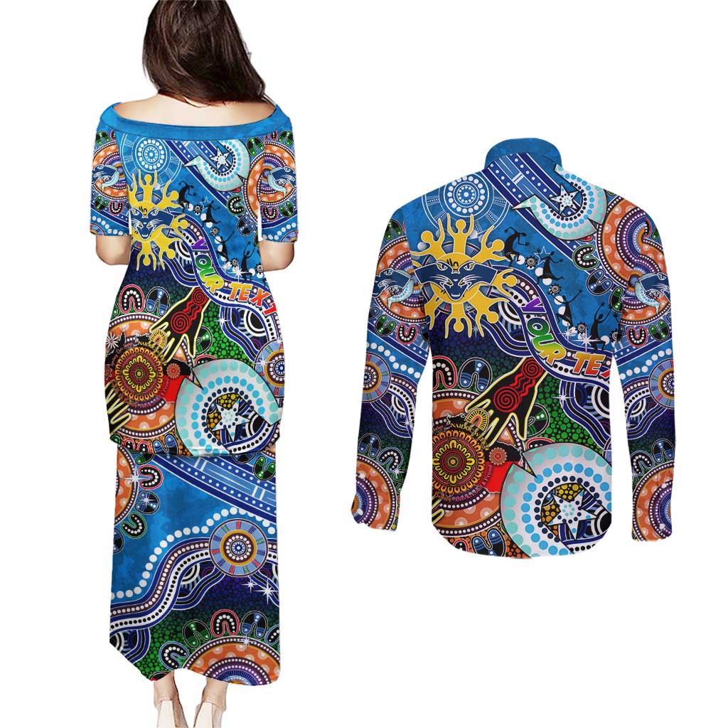 Custom NAIDOC Week 2024 Geelong Cats Couples Matching Puletasi and Long Sleeve Button Shirt Australia Aboriginal Dot Painting
