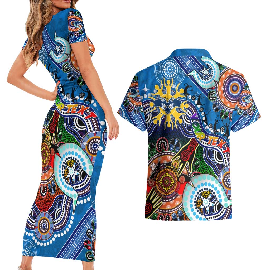 Custom NAIDOC Week 2024 Geelong Cats Couples Matching Short Sleeve Bodycon Dress and Hawaiian Shirt Australia Aboriginal Dot Painting