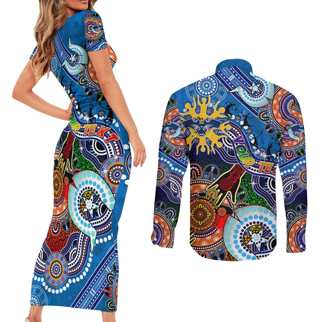 Custom NAIDOC Week 2024 Geelong Cats Couples Matching Short Sleeve Bodycon Dress and Long Sleeve Button Shirt Australia Aboriginal Dot Painting