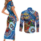 Custom NAIDOC Week 2024 Geelong Cats Couples Matching Short Sleeve Bodycon Dress and Long Sleeve Button Shirt Australia Aboriginal Dot Painting