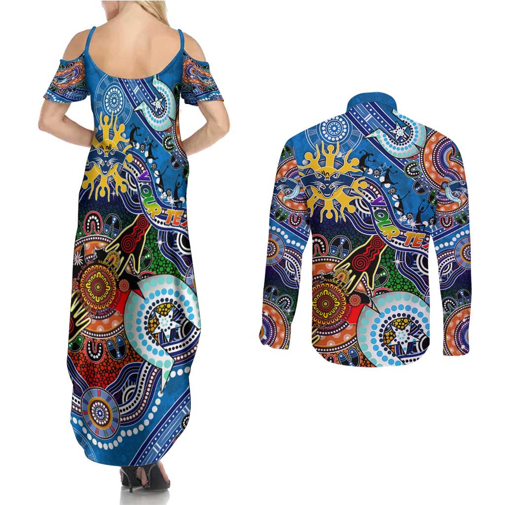 Custom NAIDOC Week 2024 Geelong Cats Couples Matching Summer Maxi Dress and Long Sleeve Button Shirt Australia Aboriginal Dot Painting