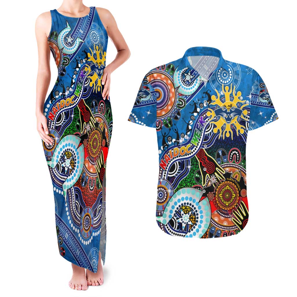 Custom NAIDOC Week 2024 Geelong Cats Couples Matching Tank Maxi Dress and Hawaiian Shirt Australia Aboriginal Dot Painting