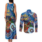 Custom NAIDOC Week 2024 Geelong Cats Couples Matching Tank Maxi Dress and Long Sleeve Button Shirt Australia Aboriginal Dot Painting