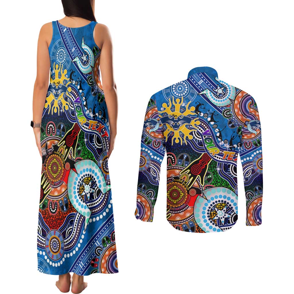 Custom NAIDOC Week 2024 Geelong Cats Couples Matching Tank Maxi Dress and Long Sleeve Button Shirt Australia Aboriginal Dot Painting