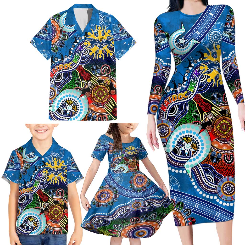 Custom NAIDOC Week 2024 Geelong Cats Family Matching Long Sleeve Bodycon Dress and Hawaiian Shirt Australia Aboriginal Dot Painting
