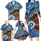 Custom NAIDOC Week 2024 Geelong Cats Family Matching Long Sleeve Bodycon Dress and Hawaiian Shirt Australia Aboriginal Dot Painting