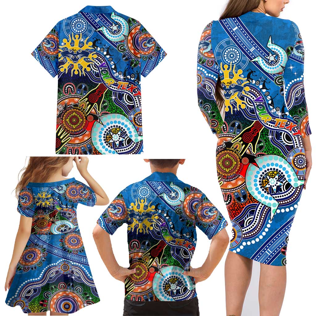 Custom NAIDOC Week 2024 Geelong Cats Family Matching Long Sleeve Bodycon Dress and Hawaiian Shirt Australia Aboriginal Dot Painting