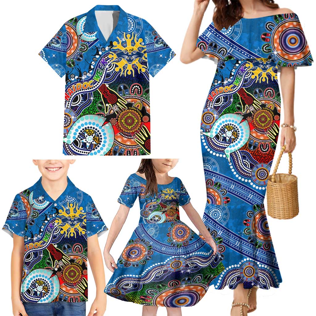 Custom NAIDOC Week 2024 Geelong Cats Family Matching Mermaid Dress and Hawaiian Shirt Australia Aboriginal Dot Painting