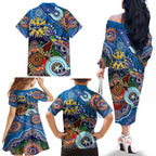 Custom NAIDOC Week 2024 Geelong Cats Family Matching Off The Shoulder Long Sleeve Dress and Hawaiian Shirt Australia Aboriginal Dot Painting