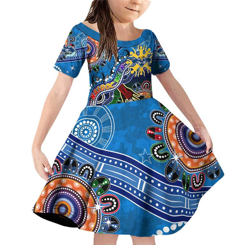 Custom NAIDOC Week 2024 Geelong Cats Family Matching Off Shoulder Short Dress and Hawaiian Shirt Australia Aboriginal Dot Painting