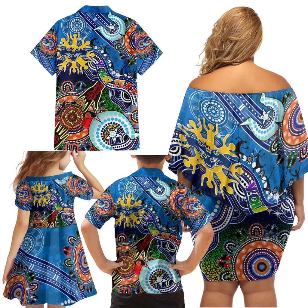 Custom NAIDOC Week 2024 Geelong Cats Family Matching Off Shoulder Short Dress and Hawaiian Shirt Australia Aboriginal Dot Painting