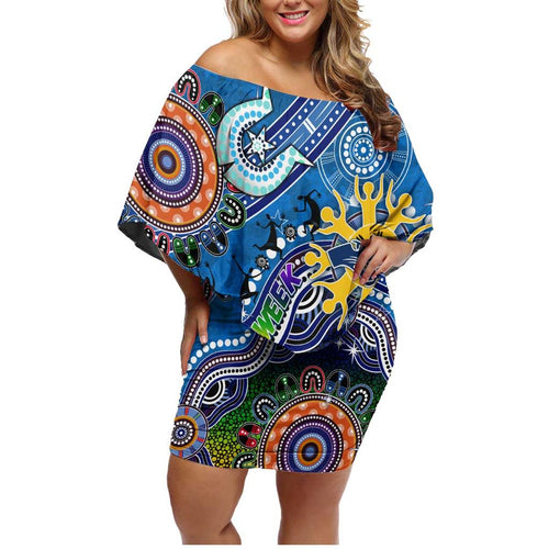 Custom NAIDOC Week 2024 Geelong Cats Family Matching Off Shoulder Short Dress and Hawaiian Shirt Australia Aboriginal Dot Painting