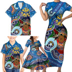 Custom NAIDOC Week 2024 Geelong Cats Family Matching Short Sleeve Bodycon Dress and Hawaiian Shirt Australia Aboriginal Dot Painting