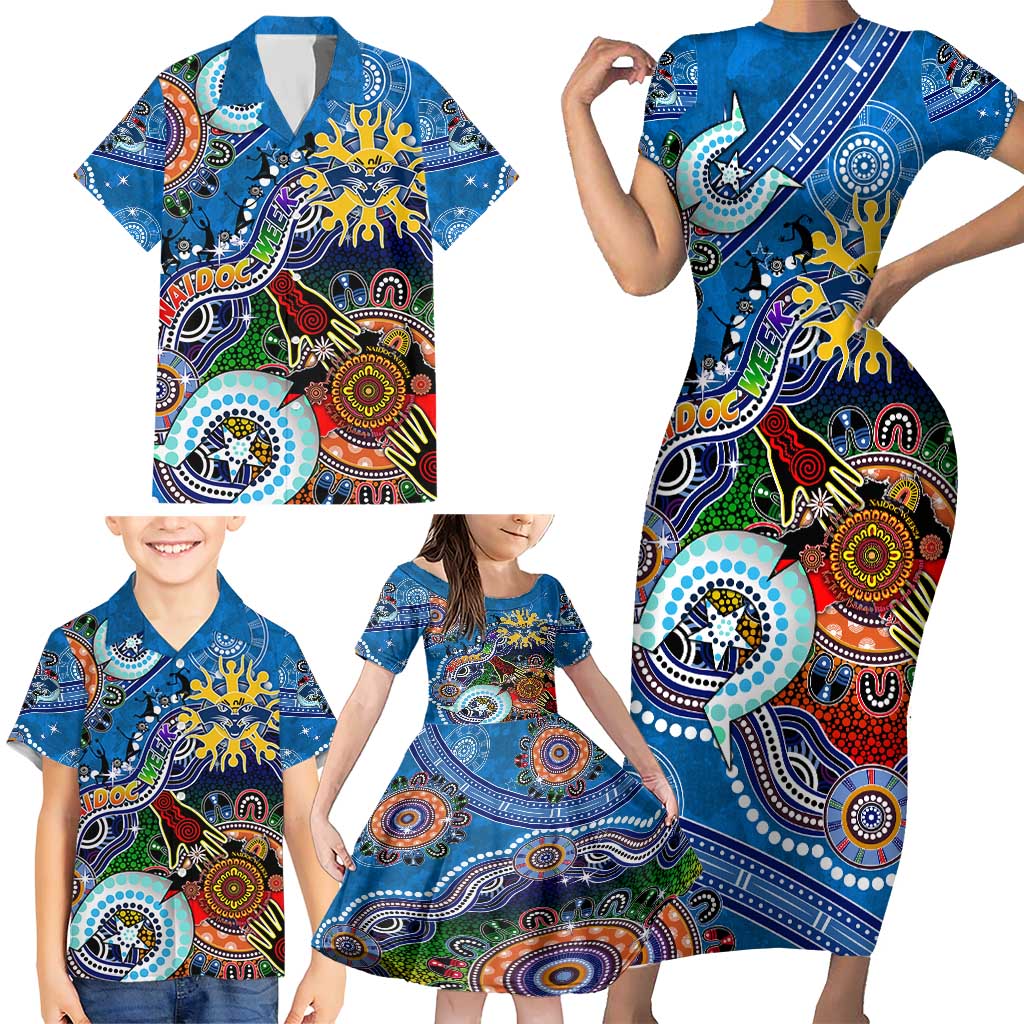 Custom NAIDOC Week 2024 Geelong Cats Family Matching Short Sleeve Bodycon Dress and Hawaiian Shirt Australia Aboriginal Dot Painting