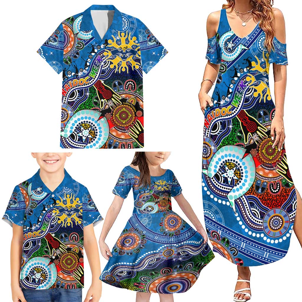 Custom NAIDOC Week 2024 Geelong Cats Family Matching Summer Maxi Dress and Hawaiian Shirt Australia Aboriginal Dot Painting