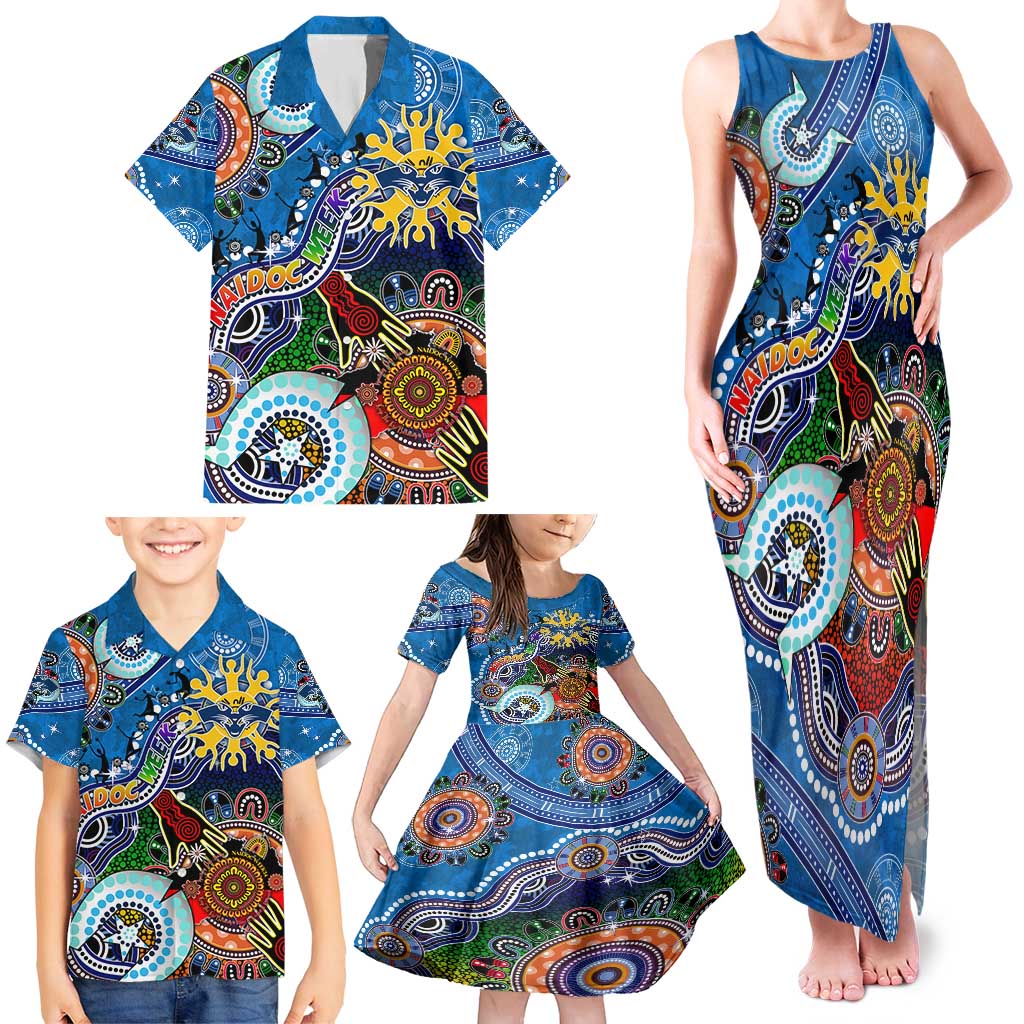 Custom NAIDOC Week 2024 Geelong Cats Family Matching Tank Maxi Dress and Hawaiian Shirt Australia Aboriginal Dot Painting