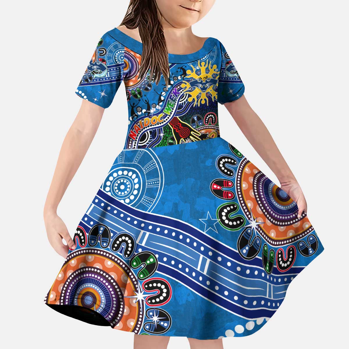 Custom NAIDOC Week 2024 Geelong Cats Kid Short Sleeve Dress Australia Aboriginal Dot Painting