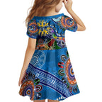 Custom NAIDOC Week 2024 Geelong Cats Kid Short Sleeve Dress Australia Aboriginal Dot Painting