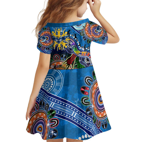Custom NAIDOC Week 2024 Geelong Cats Kid Short Sleeve Dress Australia Aboriginal Dot Painting