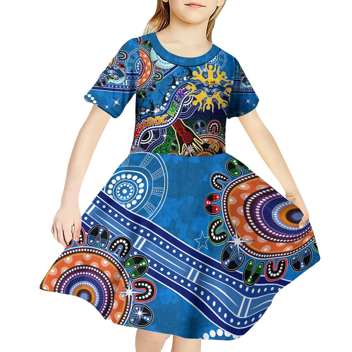 Custom NAIDOC Week 2024 Geelong Cats Kid Short Sleeve Dress Australia Aboriginal Dot Painting