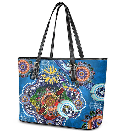 Custom NAIDOC Week 2024 Geelong Cats Leather Tote Bag Australia Aboriginal Dot Painting