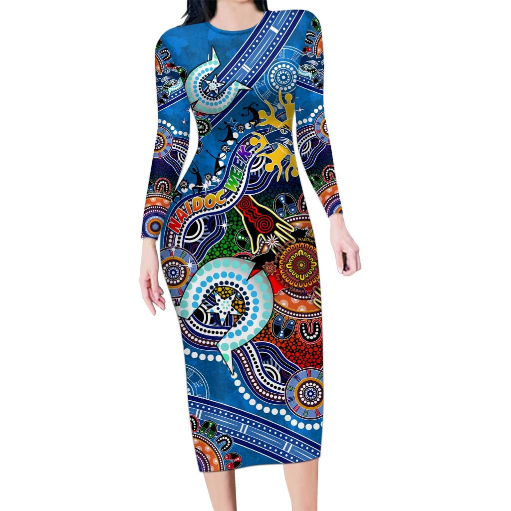 Custom NAIDOC Week 2024 Geelong Cats Long Sleeve Bodycon Dress Australia Aboriginal Dot Painting