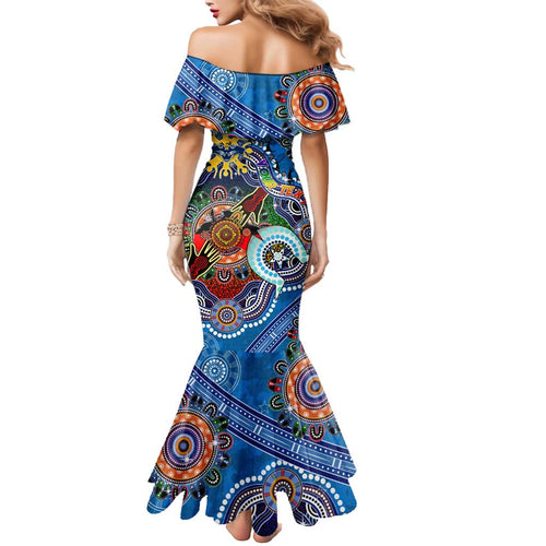 Custom NAIDOC Week 2024 Geelong Cats Mermaid Dress Australia Aboriginal Dot Painting