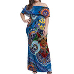 Custom NAIDOC Week 2024 Geelong Cats Off Shoulder Maxi Dress Australia Aboriginal Dot Painting