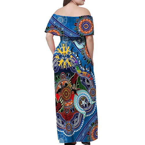 Custom NAIDOC Week 2024 Geelong Cats Off Shoulder Maxi Dress Australia Aboriginal Dot Painting