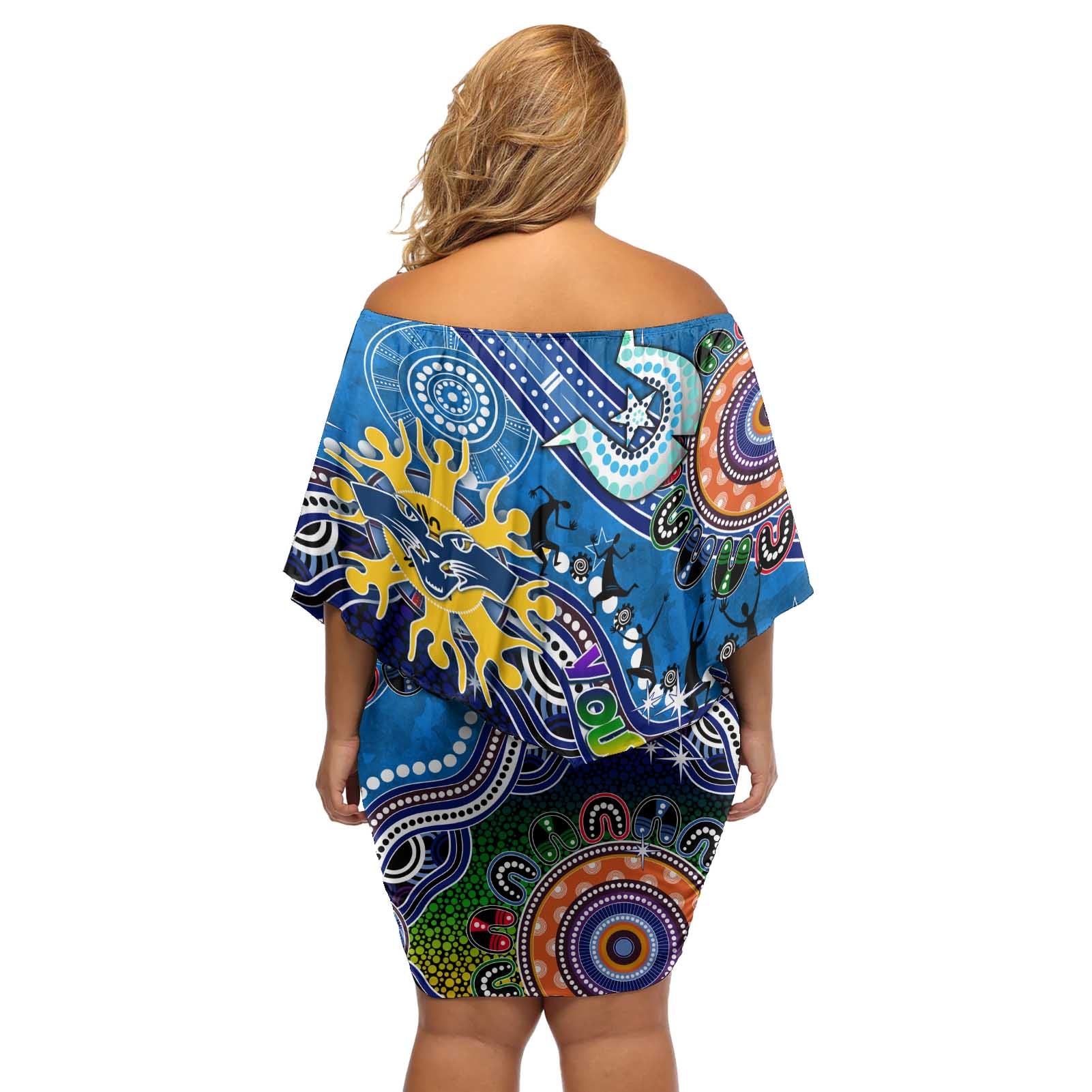 Custom NAIDOC Week 2024 Geelong Cats Off Shoulder Short Dress Australia Aboriginal Dot Painting