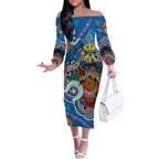 Custom NAIDOC Week 2024 Geelong Cats Off The Shoulder Long Sleeve Dress Australia Aboriginal Dot Painting
