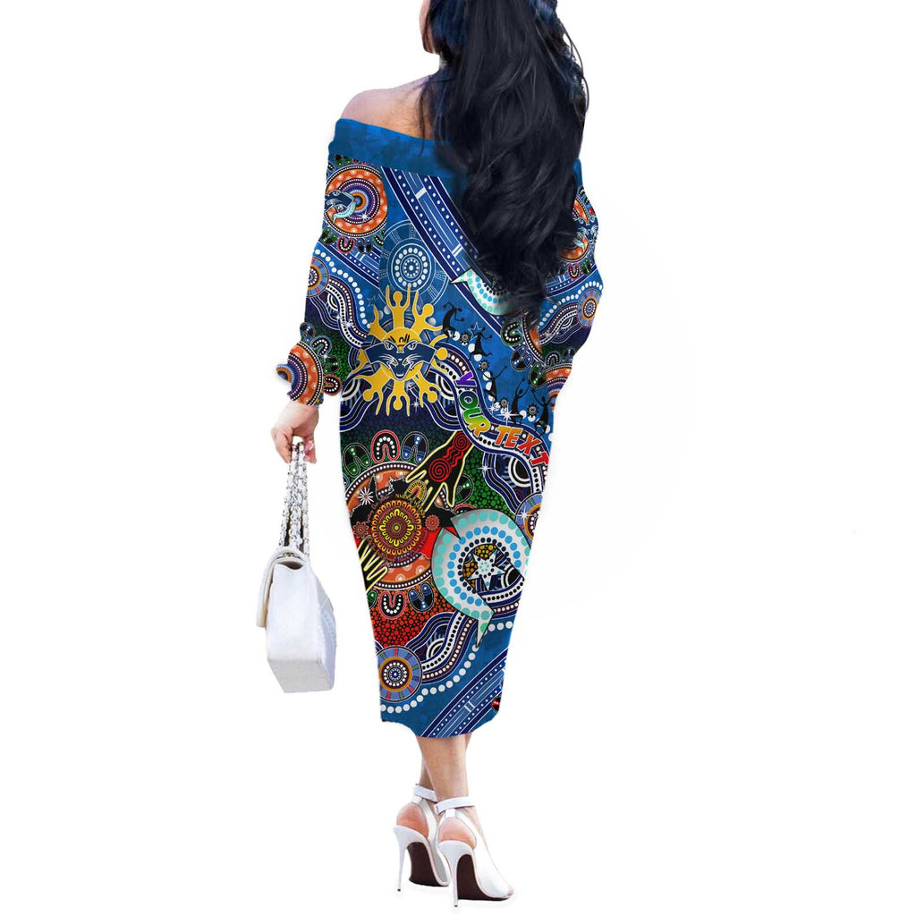 Custom NAIDOC Week 2024 Geelong Cats Off The Shoulder Long Sleeve Dress Australia Aboriginal Dot Painting