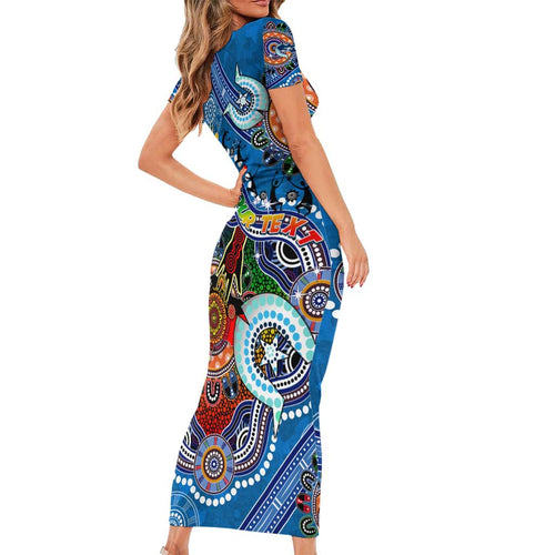 Custom NAIDOC Week 2024 Geelong Cats Short Sleeve Bodycon Dress Australia Aboriginal Dot Painting