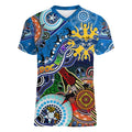 Custom NAIDOC Week 2024 Geelong Cats Women V-Neck T-Shirt Australia Aboriginal Dot Painting