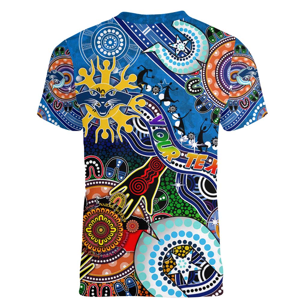 Custom NAIDOC Week 2024 Geelong Cats Women V-Neck T-Shirt Australia Aboriginal Dot Painting