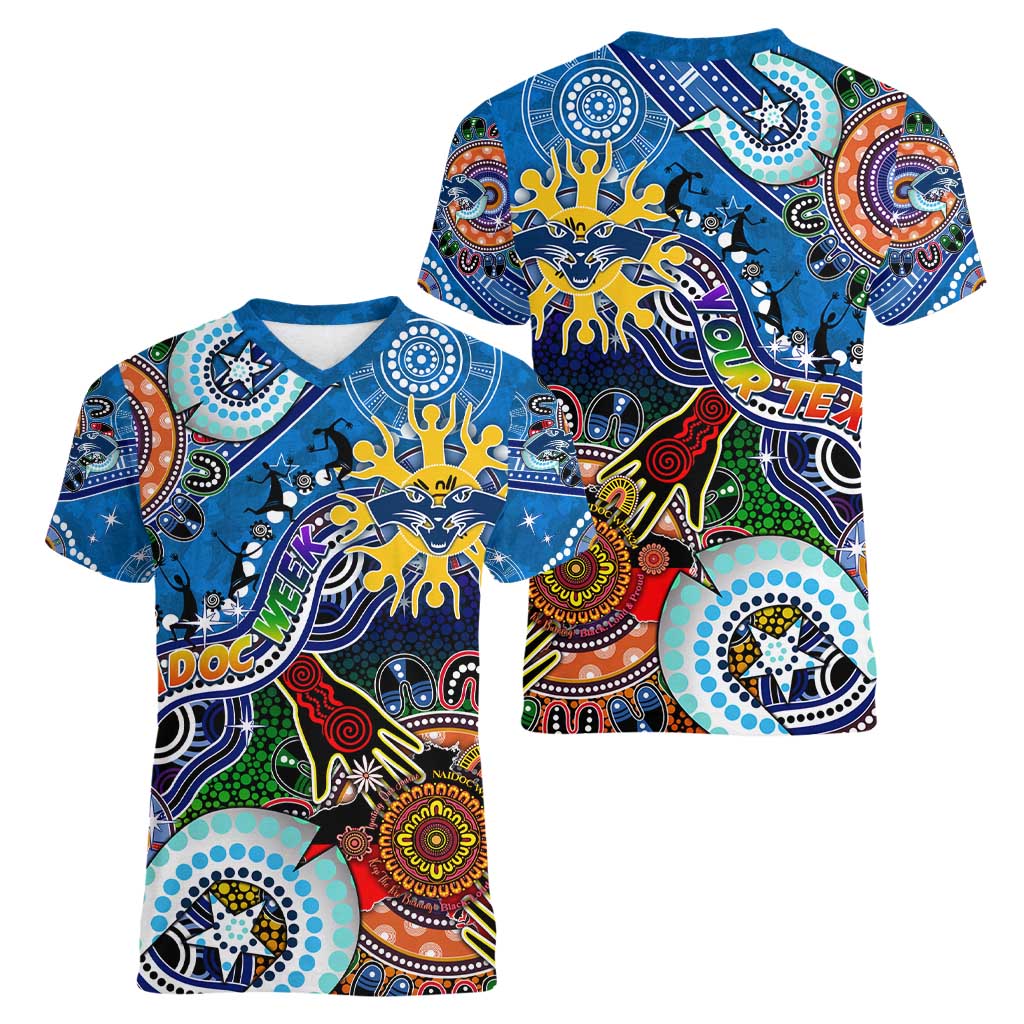 Custom NAIDOC Week 2024 Geelong Cats Women V-Neck T-Shirt Australia Aboriginal Dot Painting