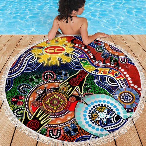 Custom NAIDOC Week 2024 Gold Coast Suns Beach Blanket Australia Aboriginal Dot Painting