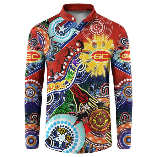 Custom NAIDOC Week 2024 Gold Coast Suns Button Sweatshirt Australia Aboriginal Dot Painting