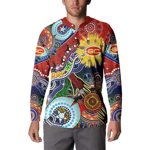 Custom NAIDOC Week 2024 Gold Coast Suns Button Sweatshirt Australia Aboriginal Dot Painting