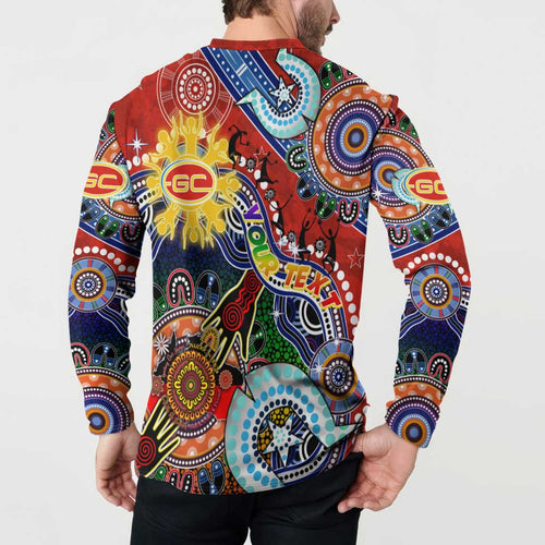 Custom NAIDOC Week 2024 Gold Coast Suns Button Sweatshirt Australia Aboriginal Dot Painting