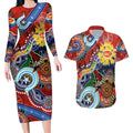 Custom NAIDOC Week 2024 Gold Coast Suns Couples Matching Long Sleeve Bodycon Dress and Hawaiian Shirt Australia Aboriginal Dot Painting