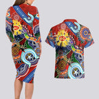 Custom NAIDOC Week 2024 Gold Coast Suns Couples Matching Long Sleeve Bodycon Dress and Hawaiian Shirt Australia Aboriginal Dot Painting