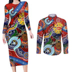 Custom NAIDOC Week 2024 Gold Coast Suns Couples Matching Long Sleeve Bodycon Dress and Long Sleeve Button Shirt Australia Aboriginal Dot Painting