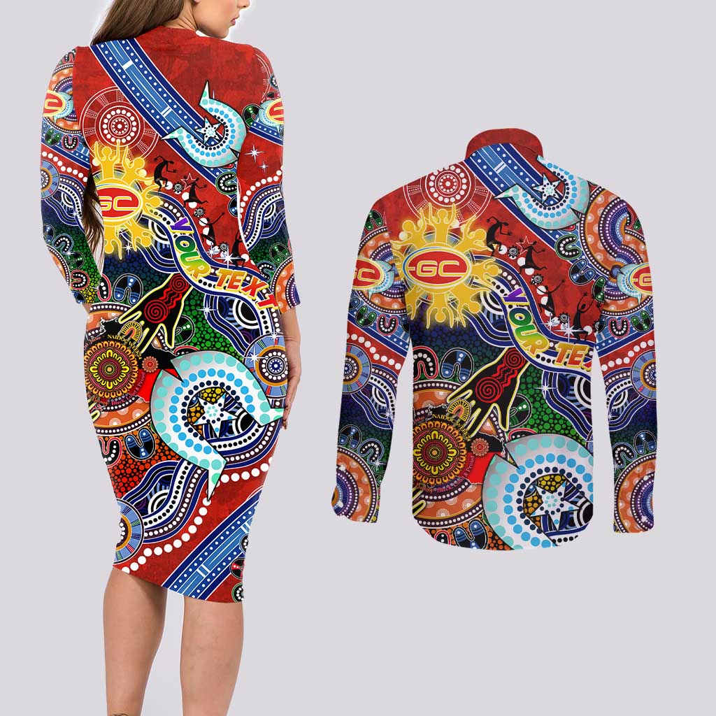 Custom NAIDOC Week 2024 Gold Coast Suns Couples Matching Long Sleeve Bodycon Dress and Long Sleeve Button Shirt Australia Aboriginal Dot Painting
