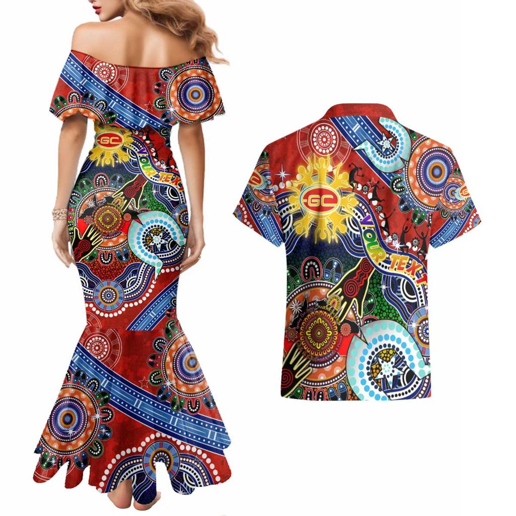 Custom NAIDOC Week 2024 Gold Coast Suns Couples Matching Mermaid Dress and Hawaiian Shirt Australia Aboriginal Dot Painting