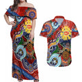 Custom NAIDOC Week 2024 Gold Coast Suns Couples Matching Off Shoulder Maxi Dress and Hawaiian Shirt Australia Aboriginal Dot Painting