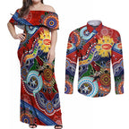 Custom NAIDOC Week 2024 Gold Coast Suns Couples Matching Off Shoulder Maxi Dress and Long Sleeve Button Shirt Australia Aboriginal Dot Painting