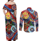 Custom NAIDOC Week 2024 Gold Coast Suns Couples Matching Off Shoulder Maxi Dress and Long Sleeve Button Shirt Australia Aboriginal Dot Painting