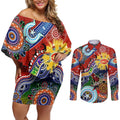 Custom NAIDOC Week 2024 Gold Coast Suns Couples Matching Off Shoulder Short Dress and Long Sleeve Button Shirt Australia Aboriginal Dot Painting