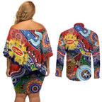 Custom NAIDOC Week 2024 Gold Coast Suns Couples Matching Off Shoulder Short Dress and Long Sleeve Button Shirt Australia Aboriginal Dot Painting